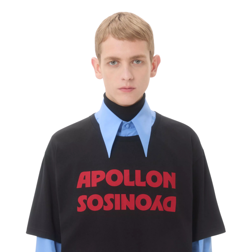 T-shirt col rond VALENTINO coton bleu imprimé Apollon Dyonisos rouge