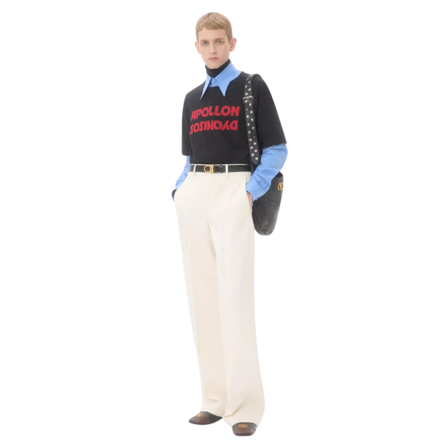 T-shirt col rond VALENTINO coton bleu imprimé Apollon Dyonisos rouge