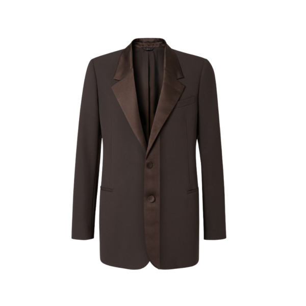 Veste Blazer FENDI boutonnage simple crêpe laine marron col revers soie