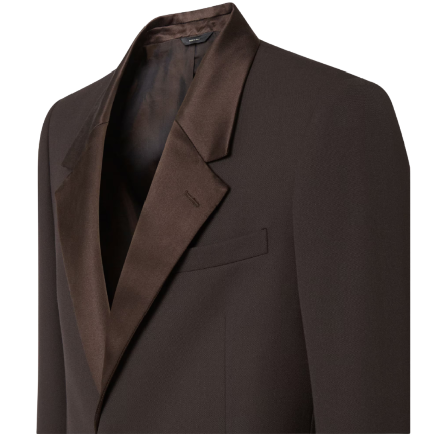 Veste Blazer FENDI boutonnage simple crêpe laine marron col revers soie