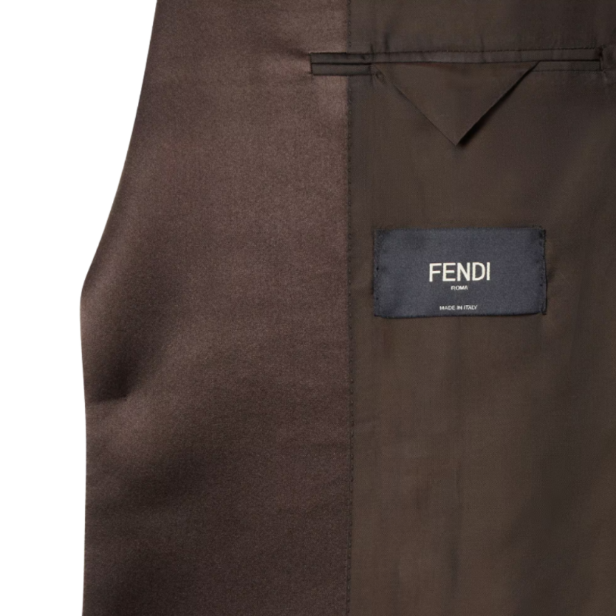 Veste Blazer FENDI boutonnage simple crêpe laine marron col revers soie