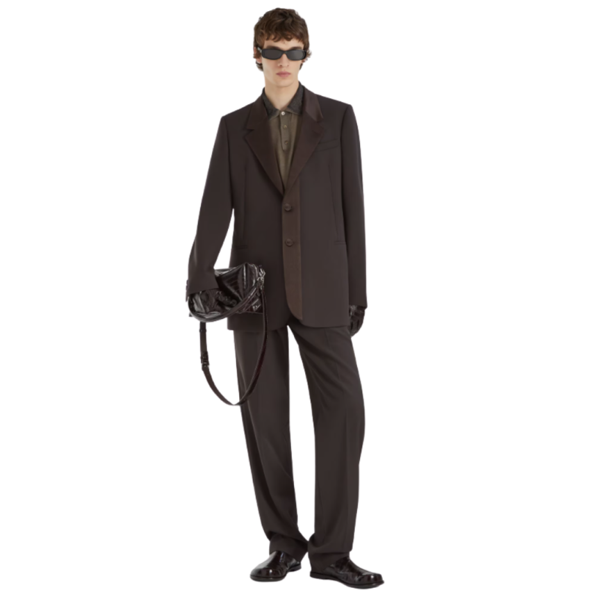 Veste Blazer FENDI boutonnage simple crêpe laine marron col revers soie