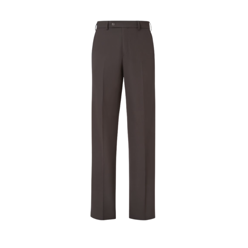 Pantalon cigarette FENDI laine marron logo micro FF métal