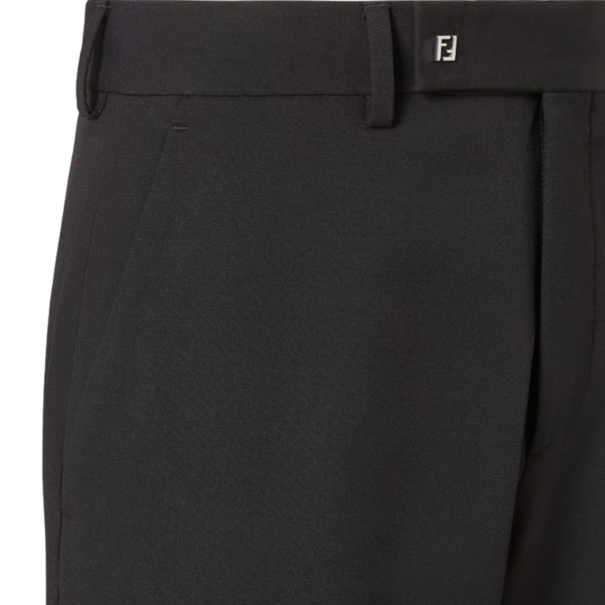 Pantalon cigarette FENDI laine noir logo micro FF métal