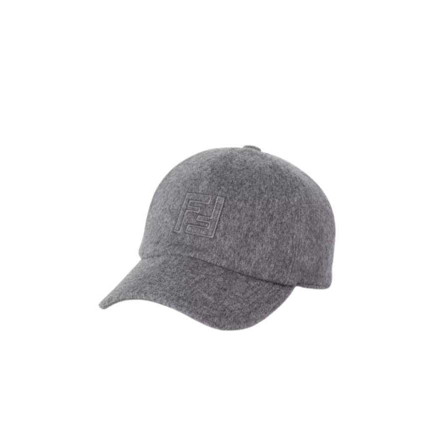 Casquette baseball FENDI laine feutre cachemire gris broderie logo FF
