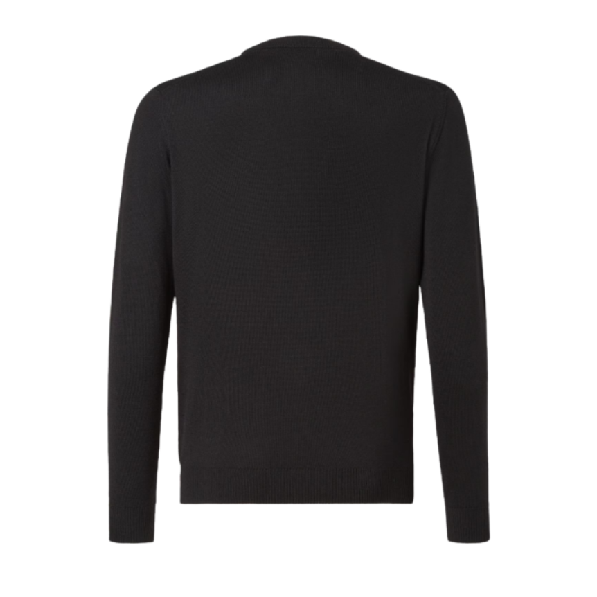 Pull col rond FENDI laine noire poche zippée motif FF relief noir