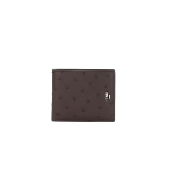 Portefeuille porte-cartes FENDI cuir autruche marron logo métal