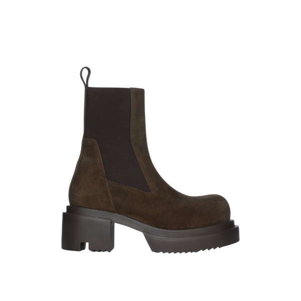 Boots RICK OWENS Beatle Bogun daim marron indigo semelle crantées