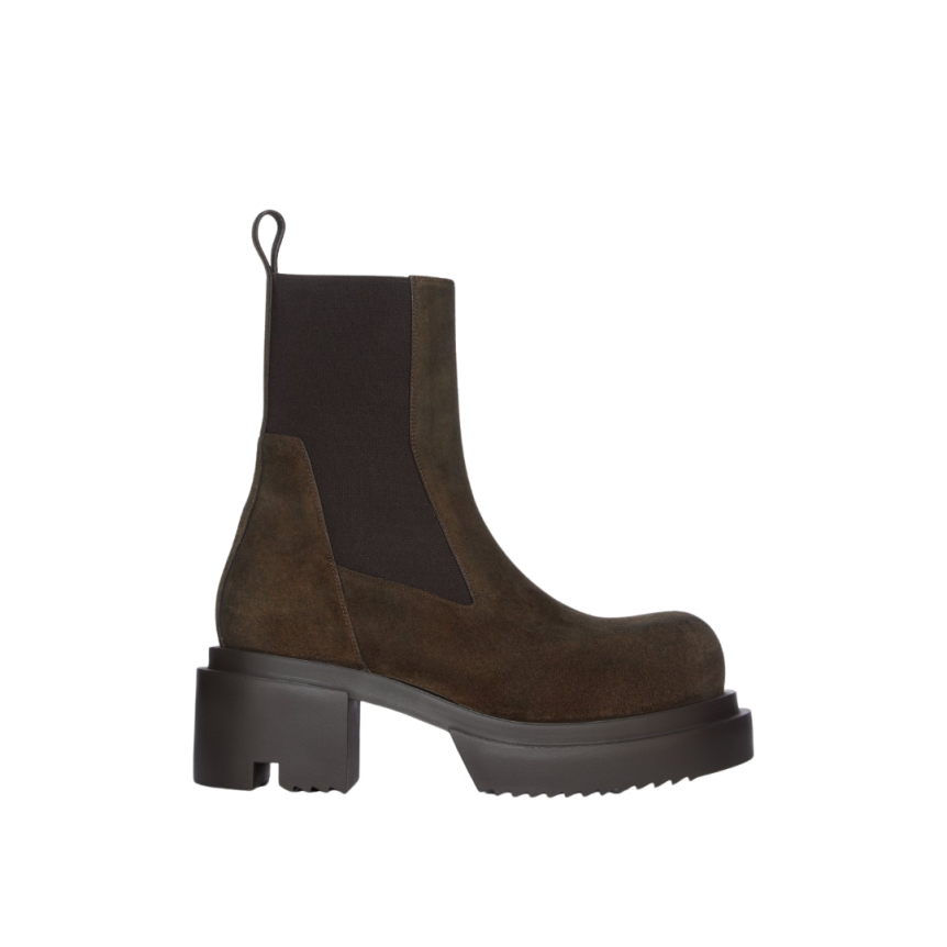 Boots RICK OWENS Beatle Bogun daim marron indigo semelle crantées