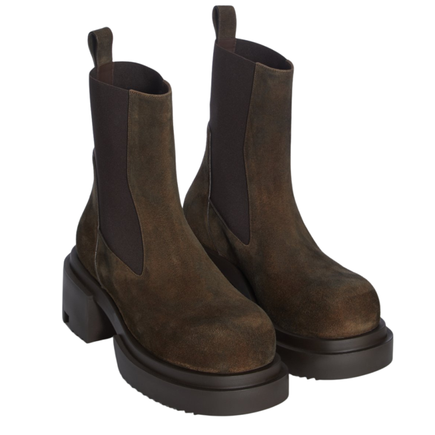 Boots RICK OWENS Beatle Bogun daim marron indigo semelle crantées