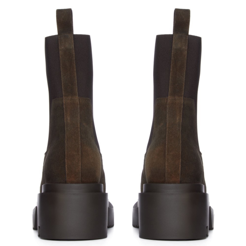 Boots RICK OWENS Beatle Bogun daim marron indigo semelle crantées