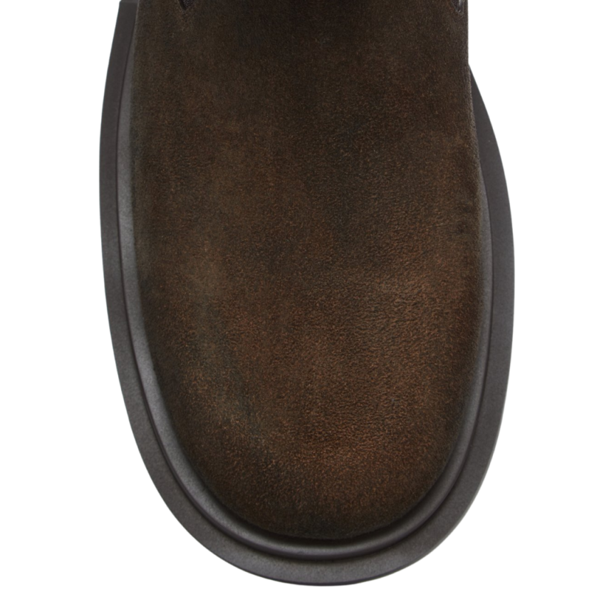 Boots RICK OWENS Beatle Bogun daim marron indigo semelle crantées