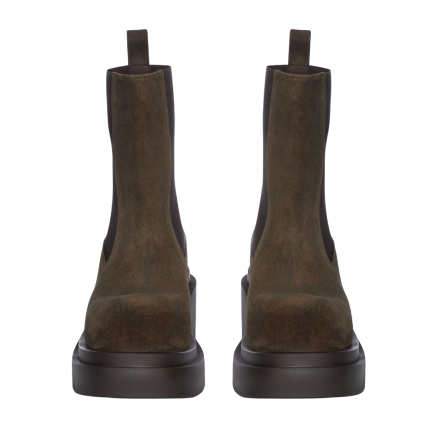 Boots RICK OWENS Beatle Bogun daim marron indigo semelle crantées