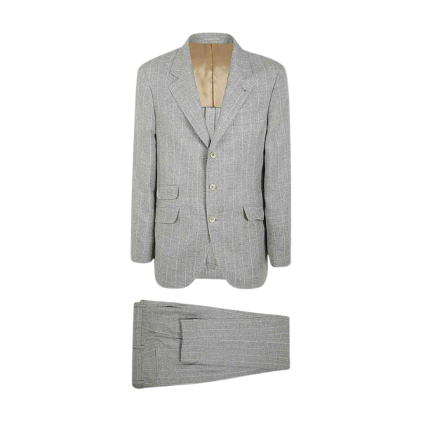 Costume BRUNELLO CUCINELLI lin laine soie gris clair rayures tennis