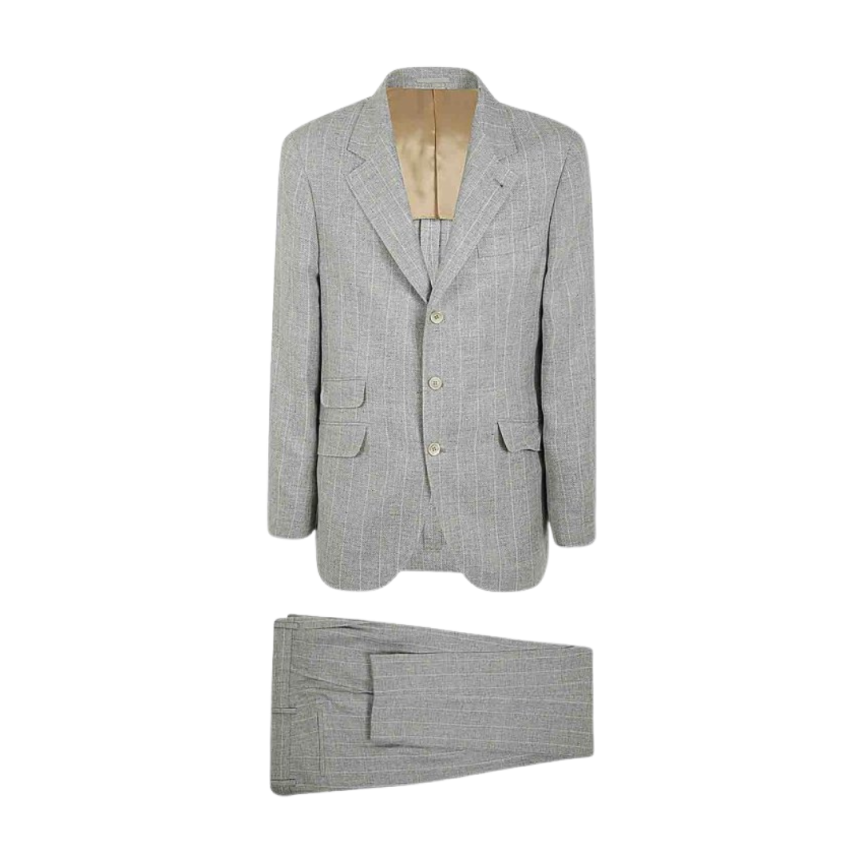 Costume BRUNELLO CUCINELLI lin laine soie gris clair rayures tennis