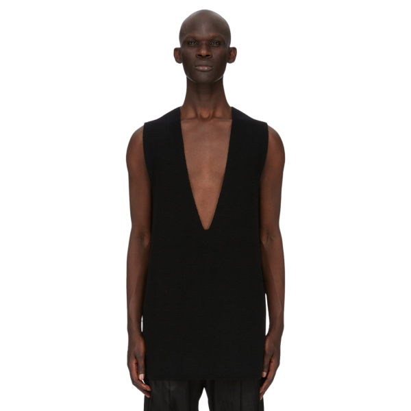 Débardeur RICK OWENS col V cachemire recyclé noir côtes FW25 Concordians