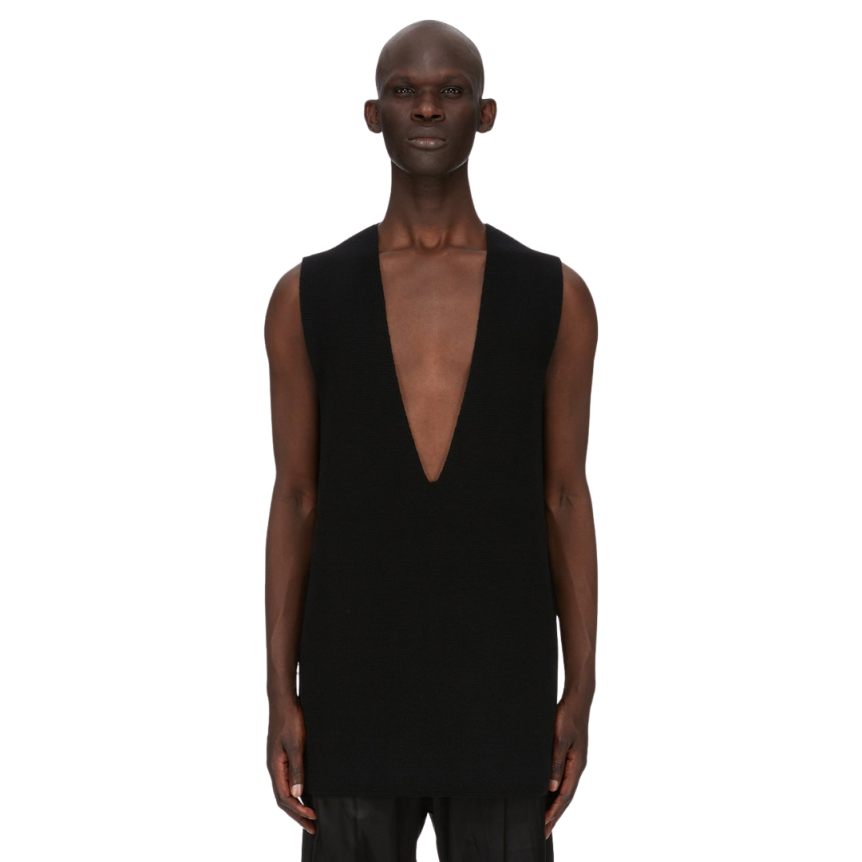 Débardeur RICK OWENS col V cachemire recyclé noir côtes FW25 Concordians