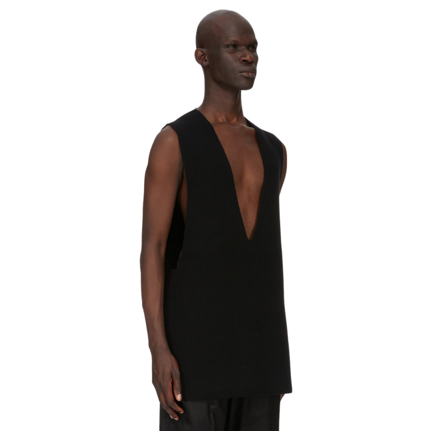 Débardeur RICK OWENS col V cachemire recyclé noir côtes FW25 Concordians