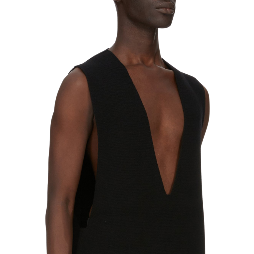 Débardeur RICK OWENS col V cachemire recyclé noir côtes FW25 Concordians