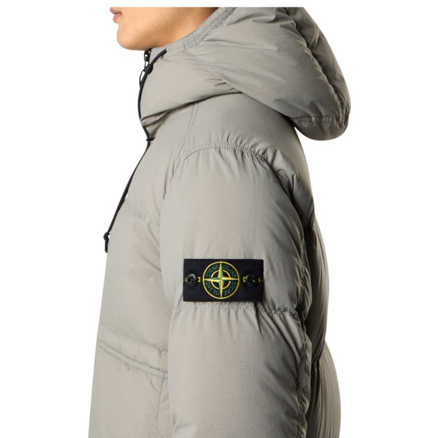 Doudoune à capuche STONE ISLAND nylon ripstop CORDURA® gris perle mat