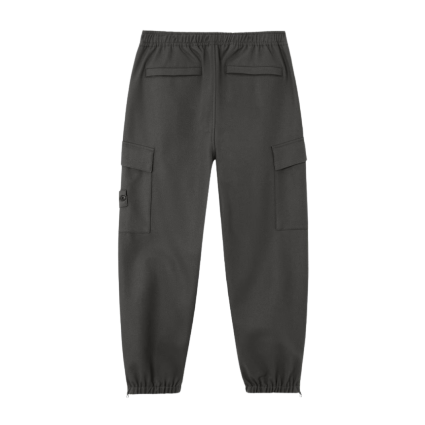 Pantalon ample cargo STONE ISLAND laine nylon flanelle gris logo Ghost ton sur ton