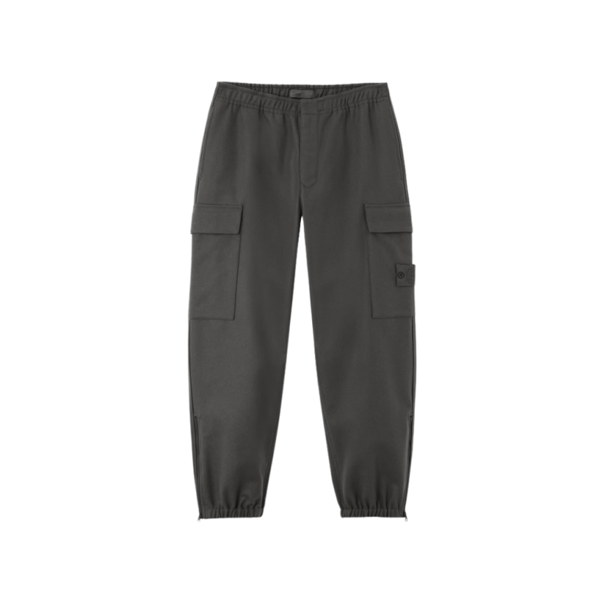 Pantalon ample cargo STONE ISLAND laine nylon flanelle gris logo Ghost ton sur ton