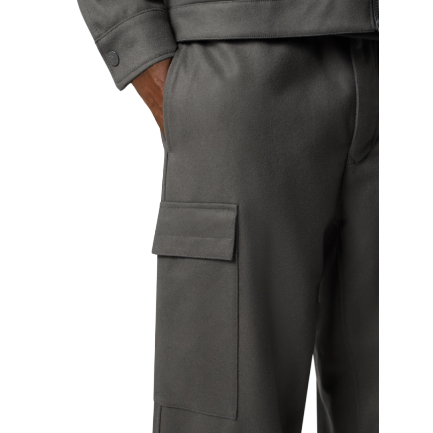 Pantalon ample cargo STONE ISLAND laine nylon flanelle gris logo Ghost ton sur ton