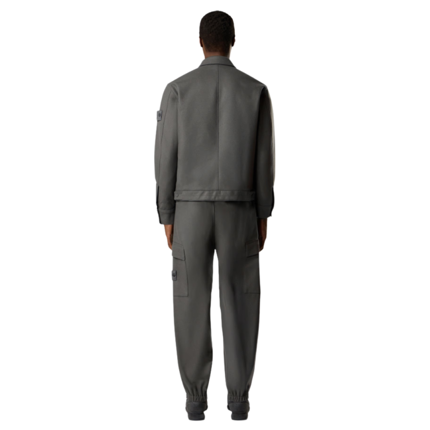 Pantalon ample cargo STONE ISLAND laine nylon flanelle gris logo Ghost ton sur ton