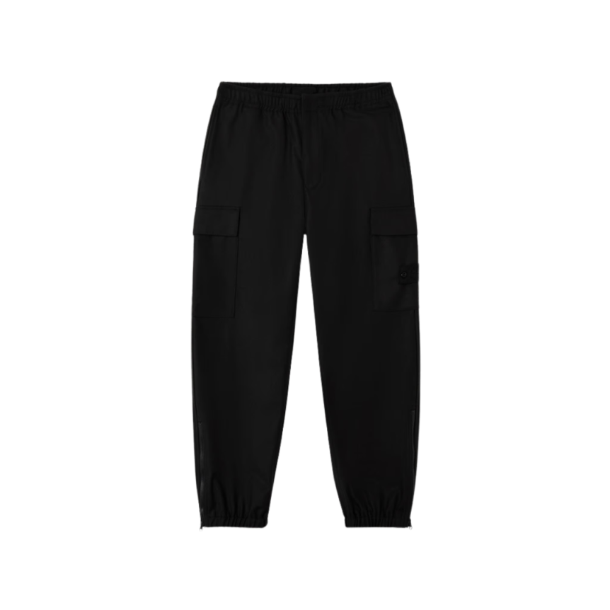 Pantalon ample cargo STONE ISLAND laine nylon flanelle noir logo Ghost ton sur ton
