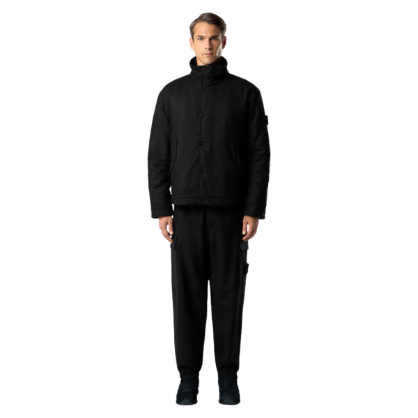 Pantalon ample cargo STONE ISLAND laine nylon flanelle noir logo Ghost ton sur ton