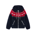 Veste à capuche zippée polaire bleu marine jacquard rouge Triomphe Fair Isle