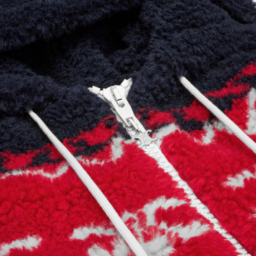 Veste à capuche zippée CELINE polaire bleu marine jacquard rouge Triomphe Fair Isle