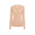 Pull Henley col V ajusté laine mérinos rose miel boutons broderie C baroque dos