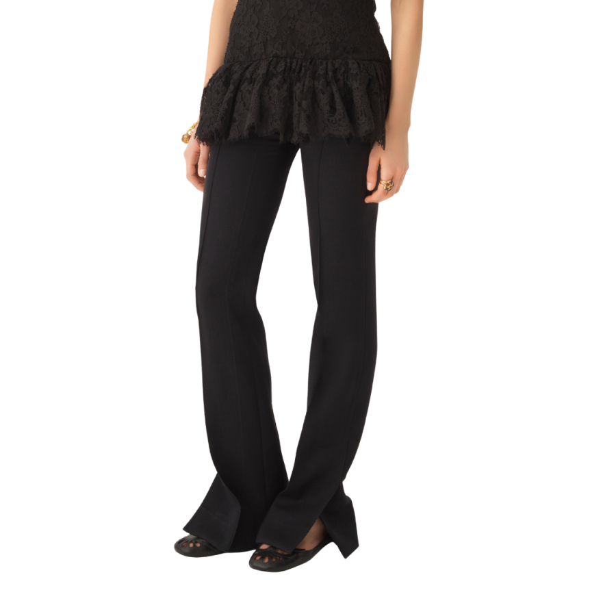 Pantalon tailleur CHLOE coton cavalry noir fendu bas plis anneau D dos