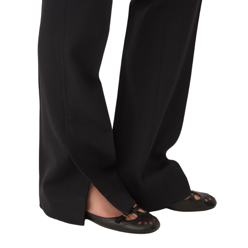 Pantalon tailleur CHLOE coton cavalry noir fendu bas plis anneau D dos