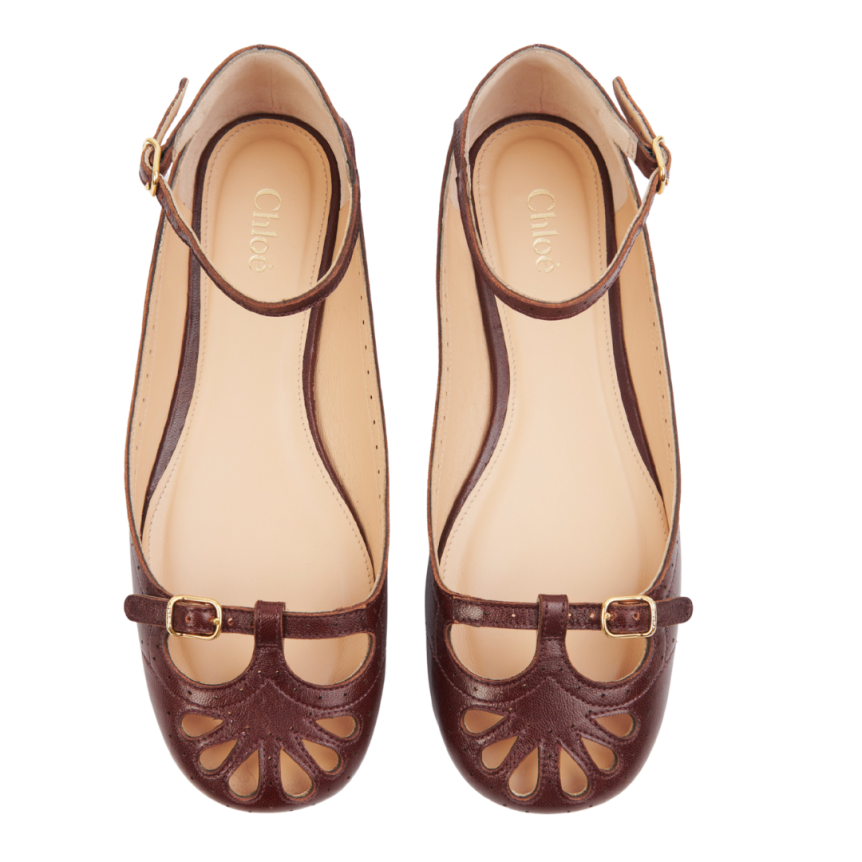 Ballerine plates CHLOE Misty marron bordeaux bride cheville