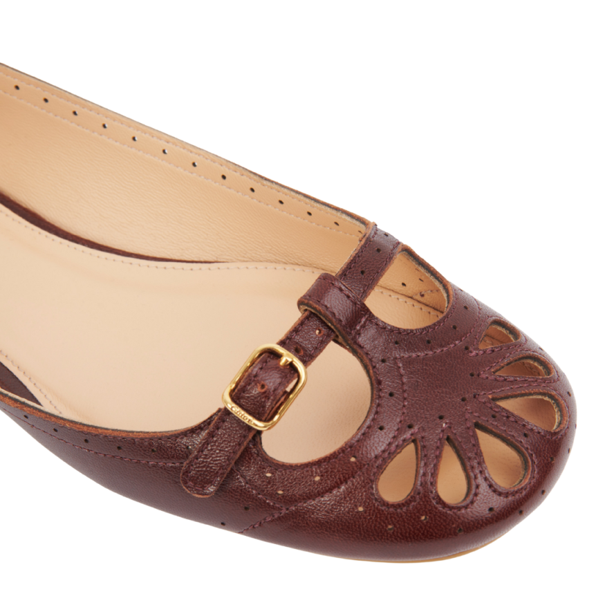 Ballerine plates CHLOE Misty marron bordeaux bride cheville