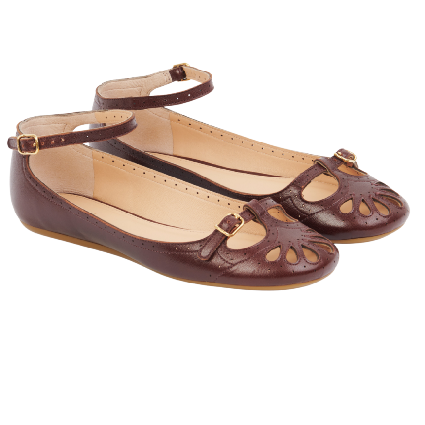Ballerine plates CHLOE Misty marron bordeaux bride cheville