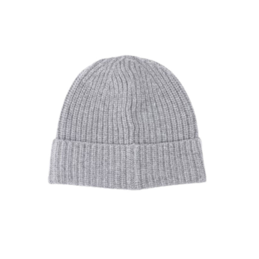 Bonnet STONE ISLAND laine vierge gris clair revers côtelé écusson Compass