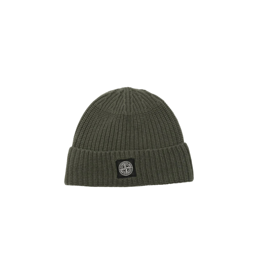 Bonnet STONE ISLAND laine vierge revers kaki écusson Compass