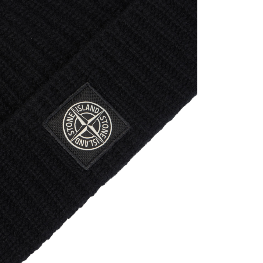 Bonnet STONE ISLAND laine vierge noir revers écusson Compass