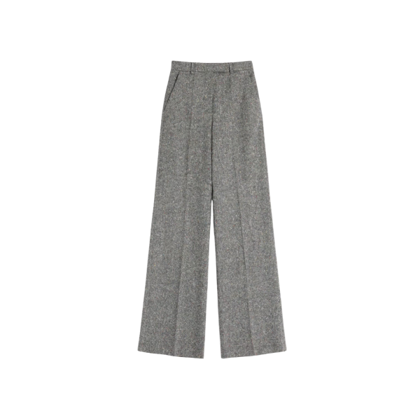 Pantalon VALENTINO Palazzo laine vierge natté tissage boutonné gris Runway