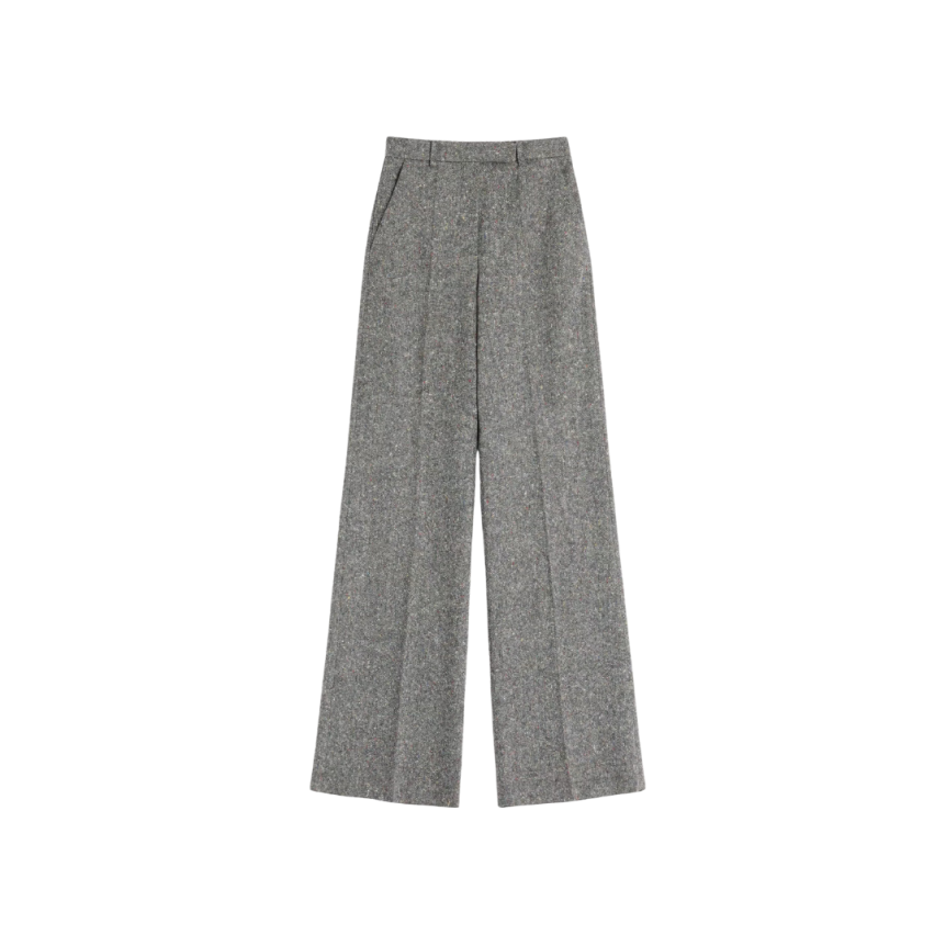 Pantalon VALENTINO Palazzo laine vierge natté tissage boutonné gris Runway