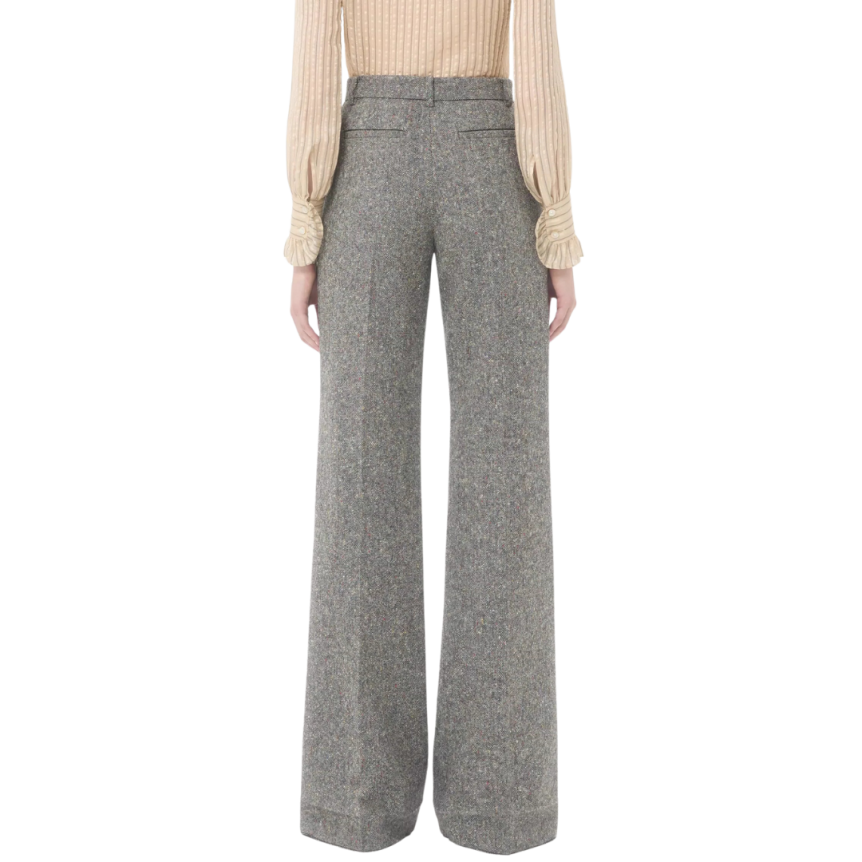 Pantalon VALENTINO Palazzo laine vierge natté tissage boutonné gris Runway