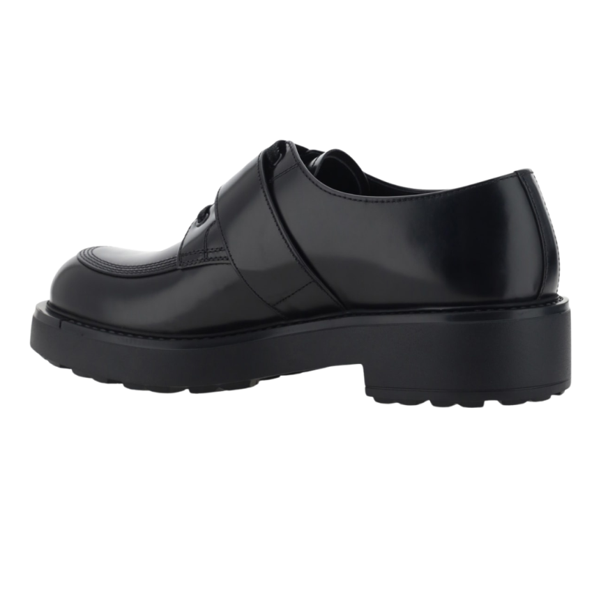 Derbies à lacets PRADA cuir brossé noir boucle semelle crantée