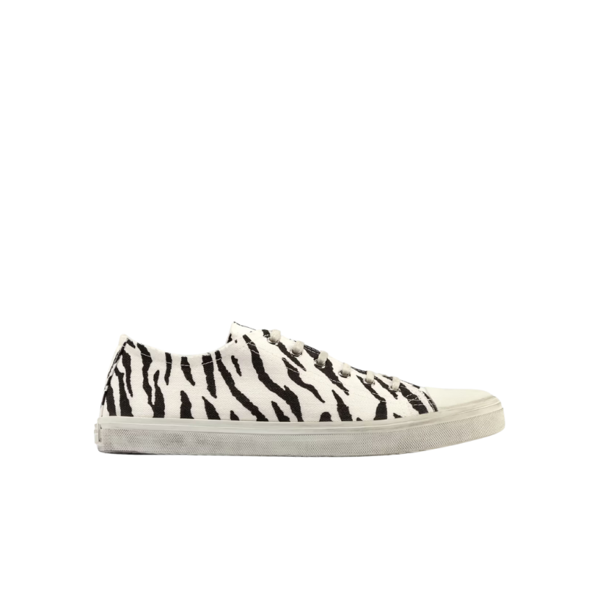 SAINT LAURENT baskets basses à lacets coton blanc imprimé zèbre
