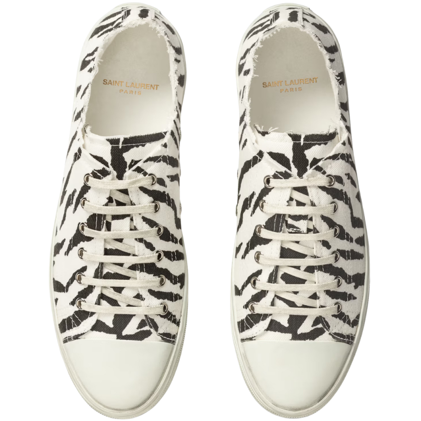 SAINT LAURENT baskets basses à lacets coton blanc imprimé zèbre