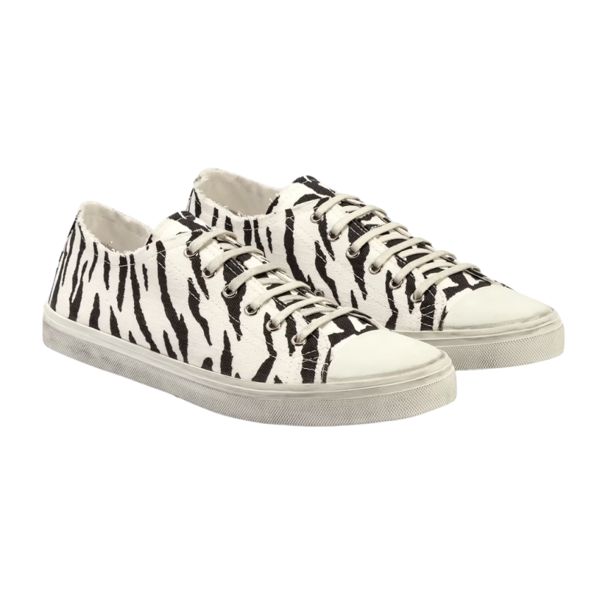 SAINT LAURENT baskets basses à lacets coton blanc imprimé zèbre
