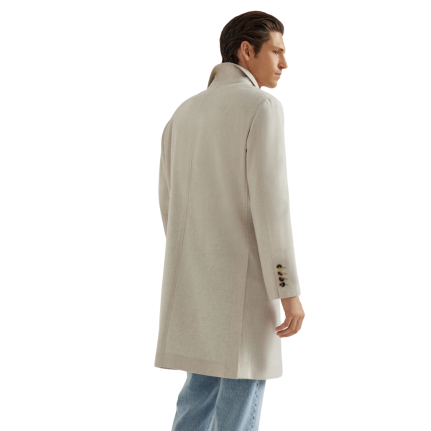 Manteau col en pointe BRUNELLO CUCINELLI flanelle cachemire chiné écru
