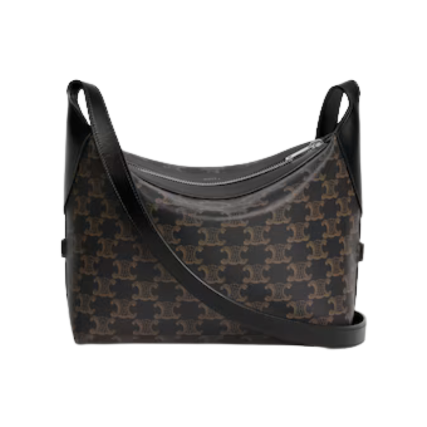 Sac porté épaule CELINE Harry cuir toile Triomphe marron noir bandoulière